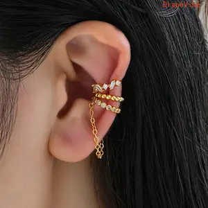 3‑Piece Elegant Copper Zircon Ear Cuff Set Stackable Luxury Fashion Jewelry For Daily Wear Dates And Parties