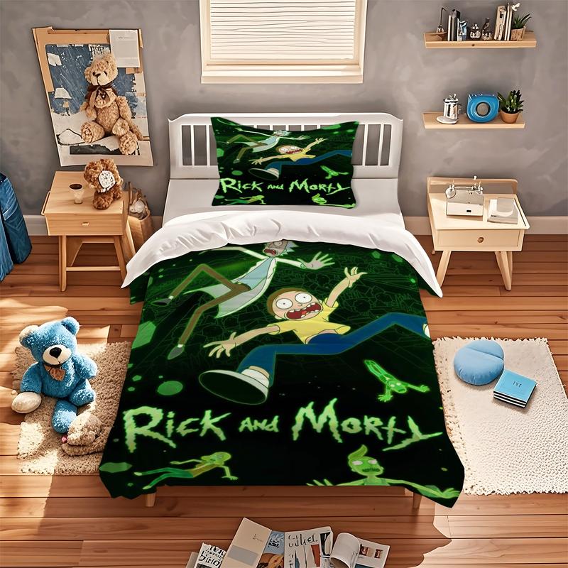 Rick and Morty Portal Jump Duvet Cover Set, 2/3-Piece (1 Duvet Cover + 1-2 Pillowcases) Soft Microfiber Bedding, Green Portal Design – Perfect Gift for Rick and Morty Fans