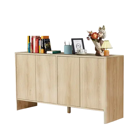 Giratree 57.87" Sideboard Buffets Cabinet, Modern Accent Storage Cabinet with 4 Fluted Doors and Adjustable Shelves, Wood Credenza Buffet Sideboards, Console Table for Kitchen Dining Living Room Entryway