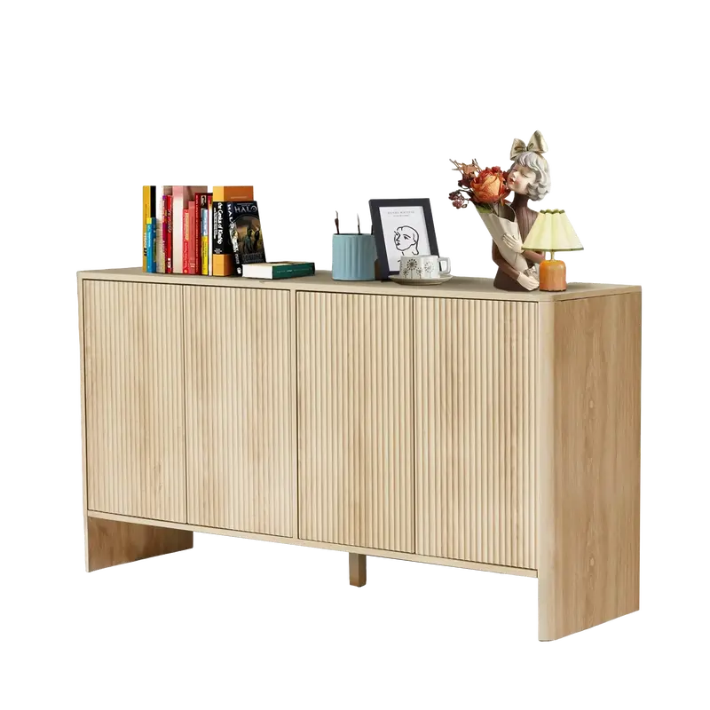 Giratree 57.87" Sideboard Buffets Cabinet, Modern Accent Storage Cabinet with 4 Fluted Doors and Adjustable Shelves, Wood Credenza Buffet Sideboards, Console Table for Kitchen Dining Living Room Entryway
