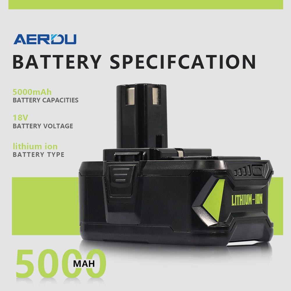 2-Pack P108 5.0Ah Battery + 1-Pack P117 Charger For Ryobi 18V ONE+, High-Capacity Lithium-Ion