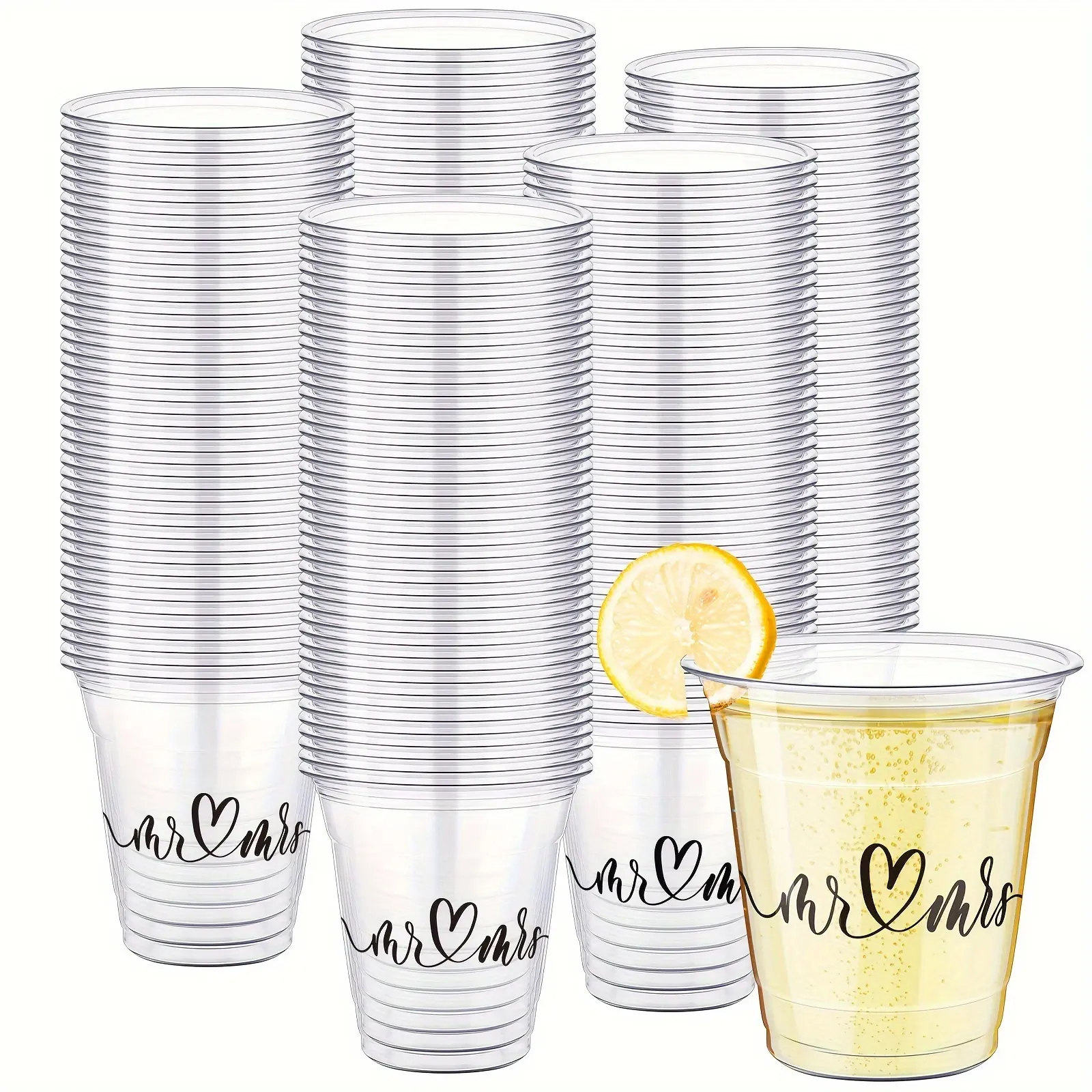 200 Pack Disposable Wedding Plastic Cups Bulk 10oz Wedding Reception Cup Disposable Clear Plastic Glasses for Wedding Reception Supplies Bridal Shower Anniversary Birthday Party(Mr And Mrs)