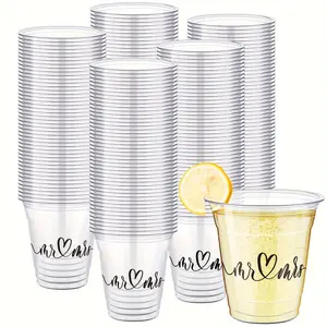 200 Pack Disposable Wedding Plastic Cups Bulk 10oz Wedding Reception Cup Disposable Clear Plastic Glasses for Wedding Reception Supplies Bridal Shower Anniversary Birthday Party(Mr And Mrs)
