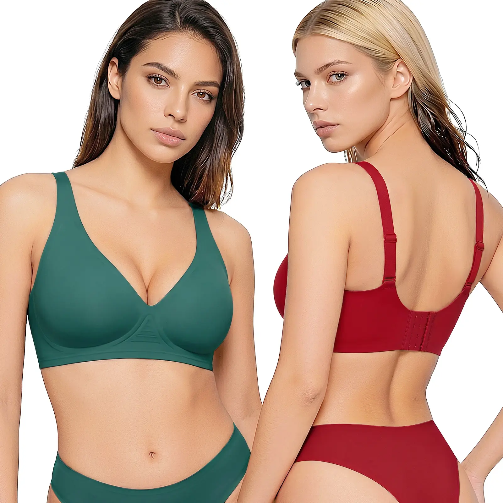 Vertvie Jelly Bra Deep V Seamless Wireless Bras Plunge with Wide Straps Everyday T-shirt Bra Comfort & Sexy