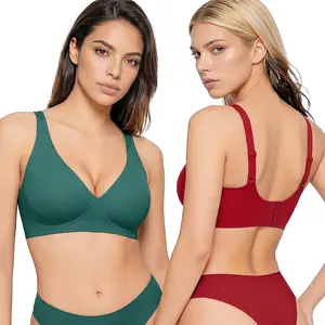 Vertvie Jelly Bra Deep V Seamless Wireless Bras Plunge with Wide Straps Everyday T-shirt Bra Comfort & Sexy
