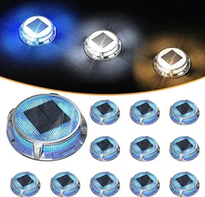 Quntis 12 Pack Solar Powered Waterproof Outdoor Driveway Lights for Stair Deck Pathway Walkway Road in Blue, Cool White, Warm White Colors Energy Efficient Christmas garden decor christmas lights outdoor