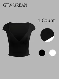 Women's Solid Color V Neck Tank Top, Casual Sleeveless Top for Daily Wear, Ladies Clothes for All Seasons, Gamis