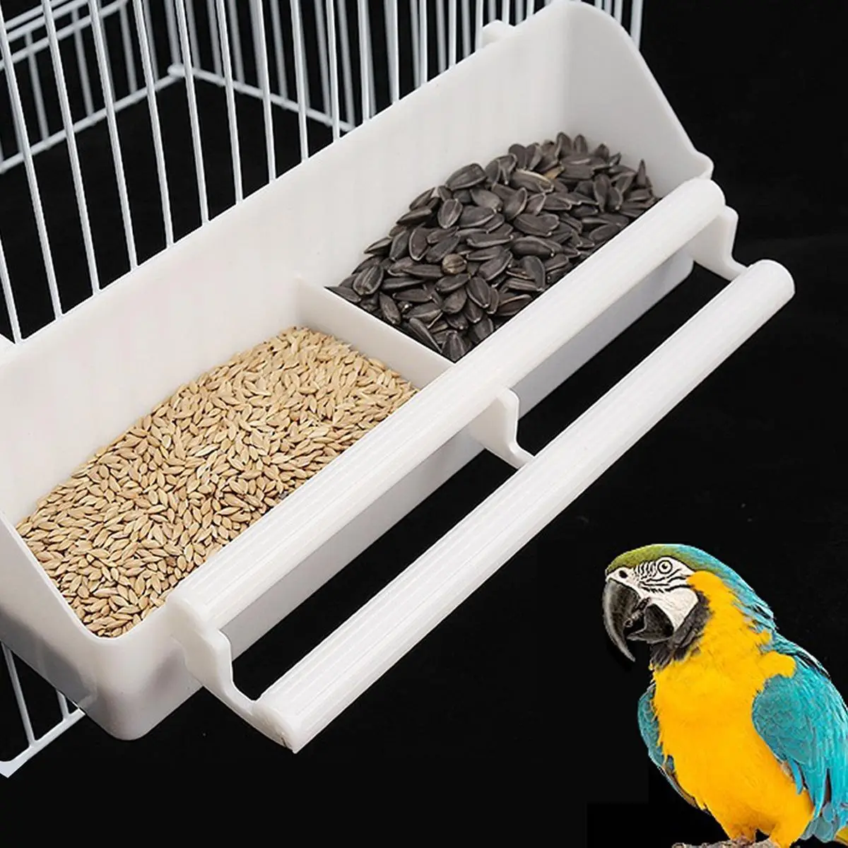 Bird Trough Feeder, Plastic Bird Feeder with Hook, Divided Bird Cage Feeding Tool