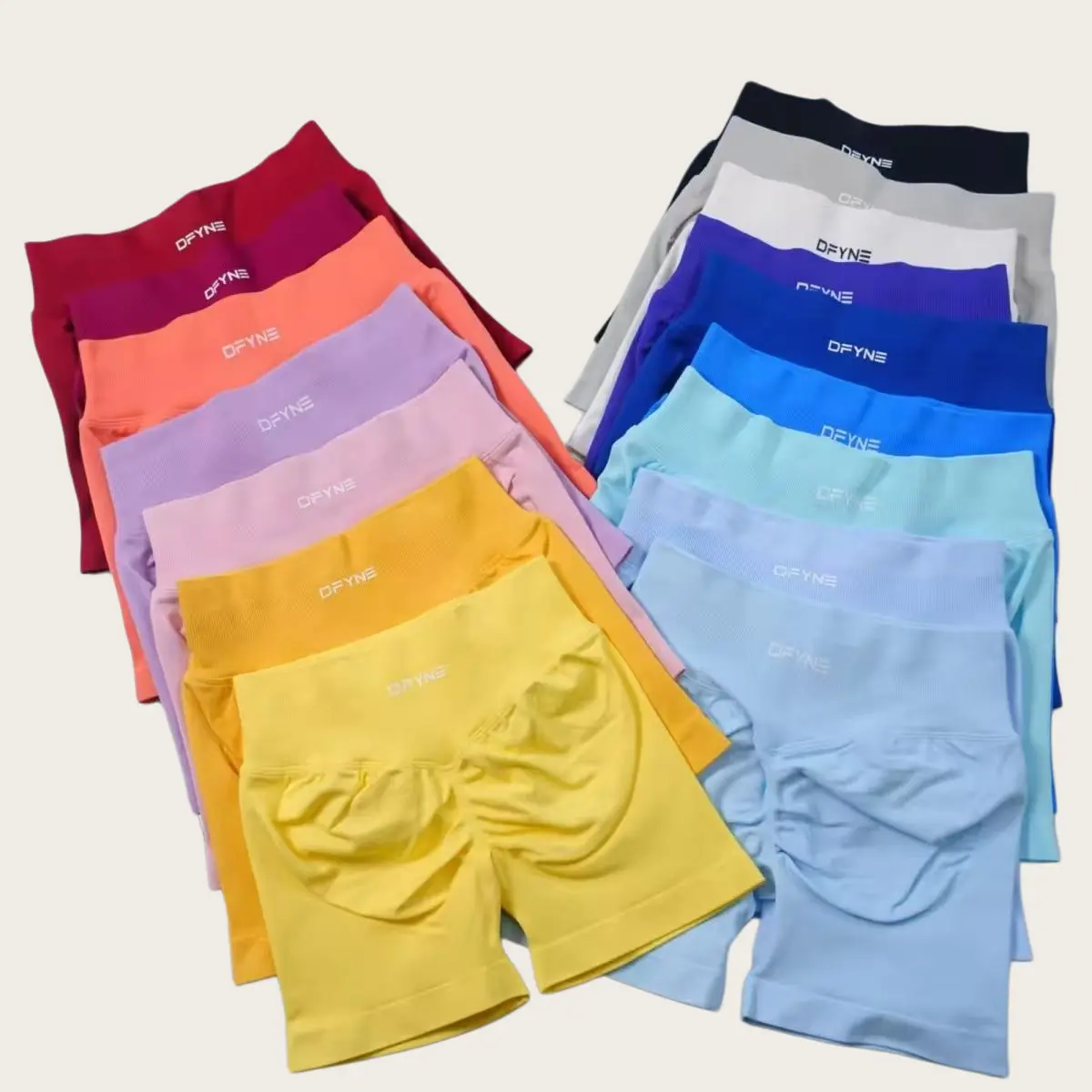 dfyne Women's Low Waist Seamless Yoga Shorts Scrunch Bum Gym Workout Biker Short Stretch Fitness Clothing