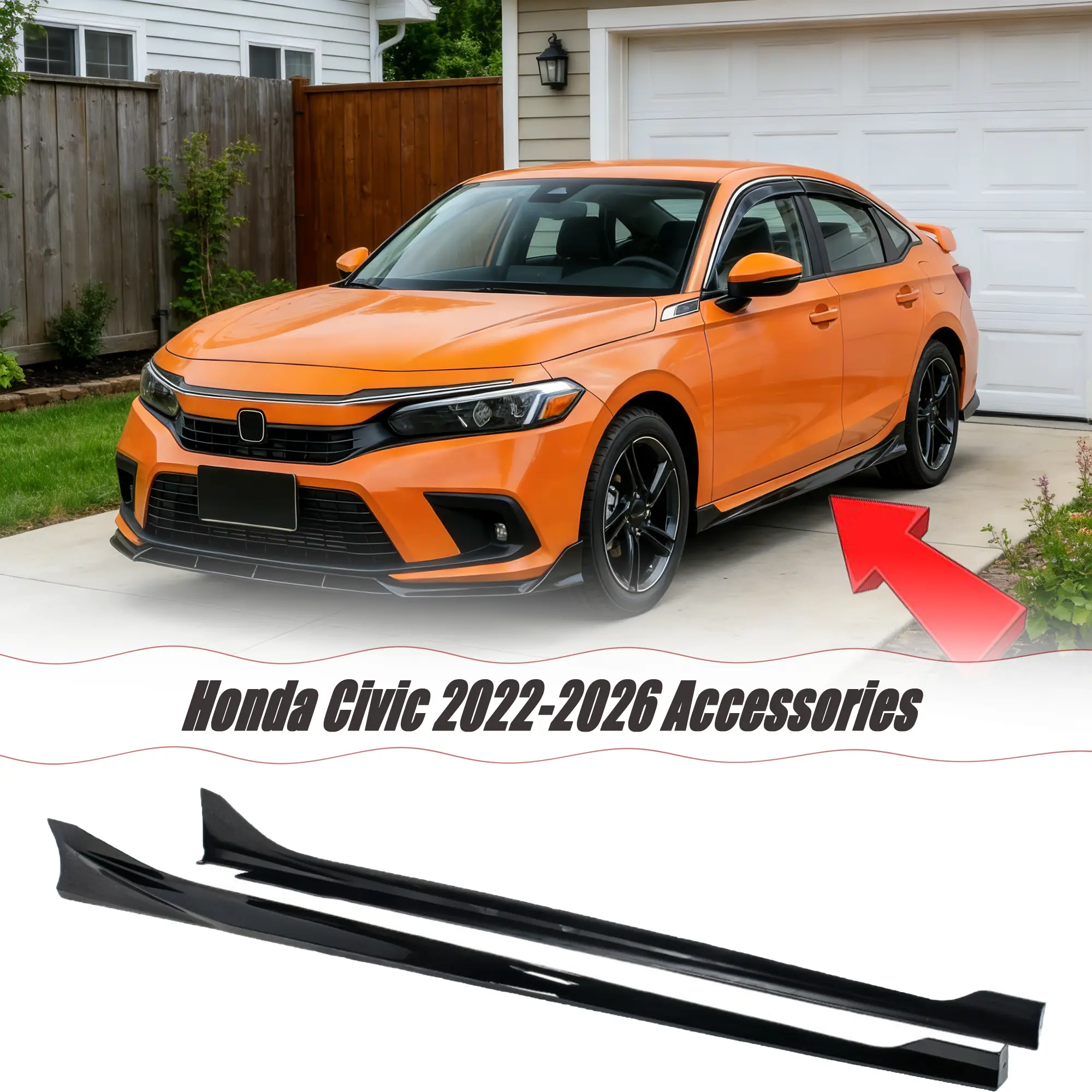 MUTUSAISI Side Skirts Rocker Extension Blades Panel Splitter Winglet Fit for Honda Civic Sedan Hatchback 2022-2026 Accessories, Modulo Style Air Dam Chin Body Kit Underbody Lip Exterior