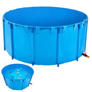 fathersdaygift VEVOR Canvas Fish Pond, 1320 Gal Capacity Above Ground Fish Pond, Foldable PVC Koi Tank, Round Goldfish Tank with Stable Frame and Drain Valve, for Aquaculture, Koi Breeding, and Irrigation (Blue)