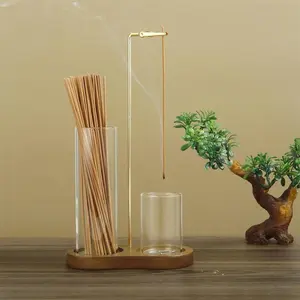 2-In-1 Incense & Candle Holder, Wooden Base Aromatherapy Diffuser, Removable Glass Ash Collector, Woody Home Decor, Funny Gift