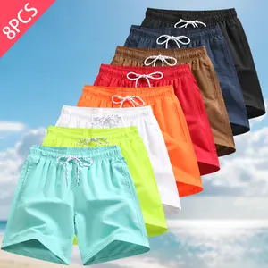 8 Pack Men's Solid Swim Trunks with Mesh Liner, Quick Dry Water-Resistant Beach Shorts with Adjustable Drawstring & Pockets, Summer Swim Shorts for Men outdoorfun Men's Casual Breathable Shorts running