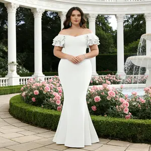 Women's Maxi Dress Elegant V-Neck Ruffle Sleeves Bodycon Mermaid Dresses Evening Gown in White for Special Occasions sexy retro style