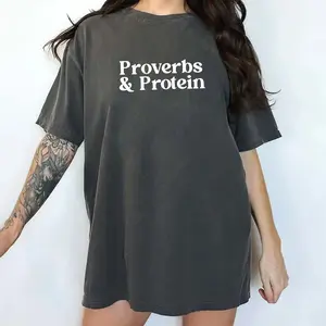 MAPTEES Proverbs & Protein Comfort Colors Shirt, Workout Graphic Tee, Fitness T-shirt, Motivational Christian Outfits, Gym Clothing