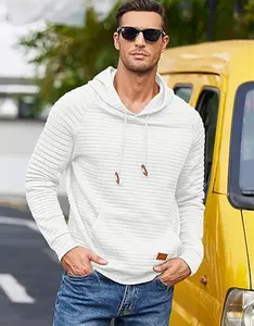 COOFANDY Men's Hoodie Pullover Casaul Long Sleeve Drawstring Waffle Knitted Hoodie Sportswear with Kanga Pocket Pullover Knitted Checkered Hoodie, Men's Top Hoodie Undercoat, Essential for Autumn, Men's Wear