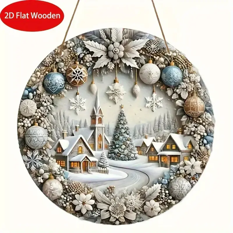 Wooden Christmas Wreath Wall Decor, 20x20 Cm, Perfect for Thanksgiving and Halloween, Home Decoration Essential, 2D Flat Design