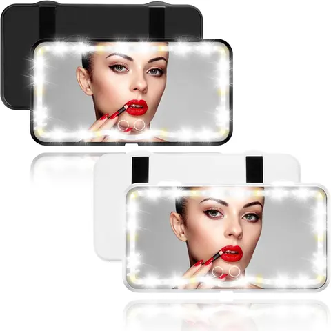 Car Interior Accessory Sun Visor Vanity Mirror - Rechargeable Lithium Battery Makeup Mirror with 60 LEDs, 3 Light Modes, Dimmable Clip-On Design, Sensitive Touch Controls, Memory Function, Adjustable Color Temperature, Low Energy Consumption
