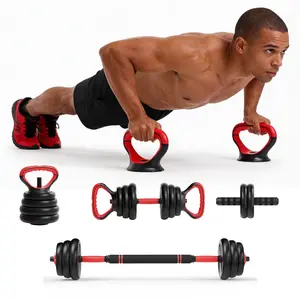 RELIFE Sports Adjustable 5-in-1 Dumbbell Weight Set for Home Gym, Up to 110LB Free Weights with Connector & Double Locknuts, Use as Dumbbells, Barbell, Kettlebells & Push-Up Stand, Multifunctional Fitness Equipment for Men & Women