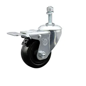 Service Caster SCC-TSTTL20S3514-HRS-381615 Hard Rubber Swivel Threaded Stem Caster, 3.5x1.25 in. Black Wheel, 0.38 in. Stem, Total Locking Brake