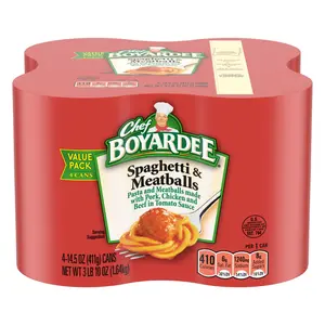 Chef Boyardee Spaghetti & Meatballs 14.5oz Cans (4 Pack) – Classic Pasta in Tomato Sauce with Savory Meatballs, Quick Ready-to-Eat Meal