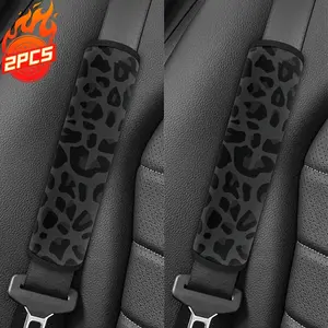 Two black leopard print seatbelt shoulder pads, a pair of front car seatbelt covers, comfortable and breathable shoulder pads, decorative interior car shoulder pads, suitable for cars, RVs, trucks, and more, Car Interior Decoration, Car Accessory