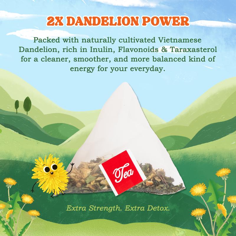 LoveinTea Dandelion Herbal Tea Bags, Detox Tea, 100% Natural Vietnamese Dandelion Blend, Caffeine-Free, Plant-Based Pyramid Bags, 30 Count