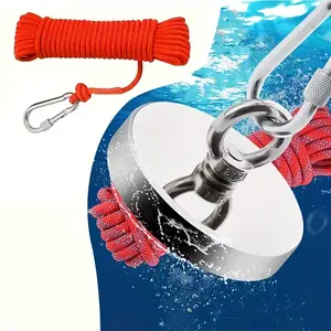 Ndfeb Fishing Reel with Eye Bolt, N52 Strong Magnet Rare Earth Magnetic, 4.72 Inch Diameter, 900lb Pull Strength, Durable Metal Structure