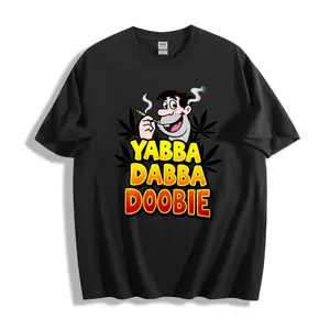 Casual Cartoon Style Unisex T-Shirt Yabba Dabba Doobie With Smoking Character And Bold Text Summer Wear For Weed Lovers And Stoner Culture Fans Perfect Gift For Him Her Or Friends Who Love Humor And Pop Culture