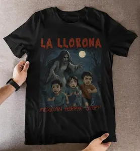 Unisex La Llorona Graphic T-Shirt, Short-Sleeve Cotton Crew Neck with Mexican Horror & Norteño Singers Print, Tshirt