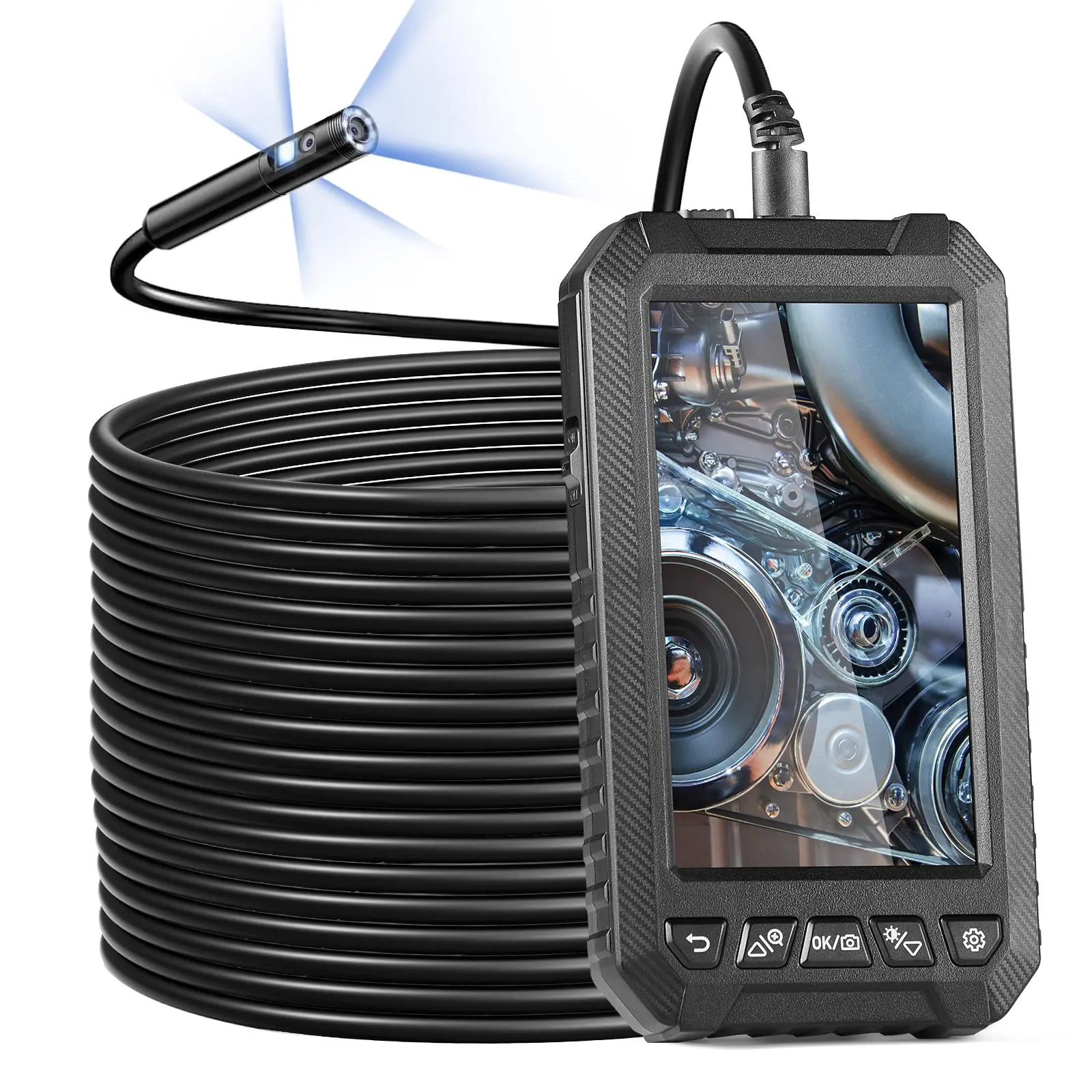 【summerfinds】VEVOR Endoscope Camera with Light, Triple Lens Borescope with 49.2FT Semi-Rigid Cable, 5" Screen 1080P Inspection Camera, 8 + 2 LED Lights, IP67 Waterproof Snake Camera for Auto, Plumbing (32GB Card)