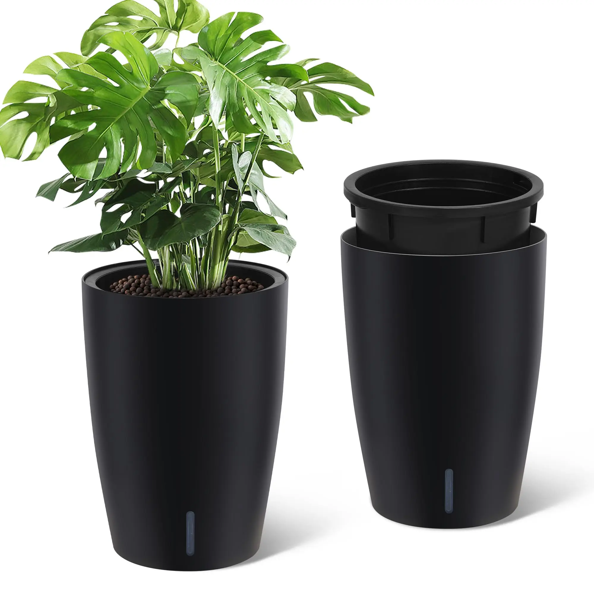 Tall Planter Set of 2, Self-Watering Flower Pots for Indoor Outdoor, Water Level Monitor Planters for Patio, Balcony, Water Monitor
