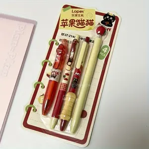 4pcs Creative Heart Neutral Pens, Dog Rabbit Cat Bear Patterns Writing Pens, 0.5mm Ink, Office Supplies, High Quality Fashion Study Pens