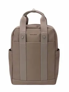 David Jones Canvas Backpack Bag with Dual Handle Taupe Color Medium Size Synthetic Material Reinforced Stitching Multiple Compartments Ideal for Daily Essentials