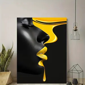 1pc Framed -- Vintage Black and Yellow Abstract -- Wall Art Framed Clearance Sale, 2D flat, suitable for Easter, Mother's Day, Winter and Summer indoor luxury decoration, bedroom, living room, bathroom, home office room aesthetic decoration poste
