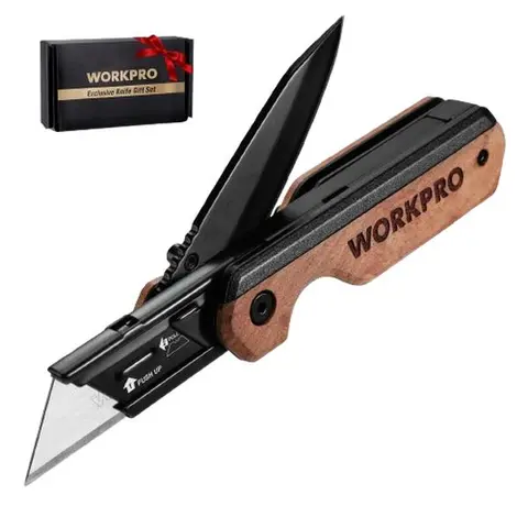 WORKPRO 2-in-1 Carbon Steel Non-Retractable Folding Pocket Knife - Survival Tool, Quick-Change Box Cutter, Carving Tool, Belt Clip, Liner Lock, 10 Extra SK5 Blades, Gift for All Ages, Emergency Survival Kit Supplies, #toolupgrade #BacktoSchool
