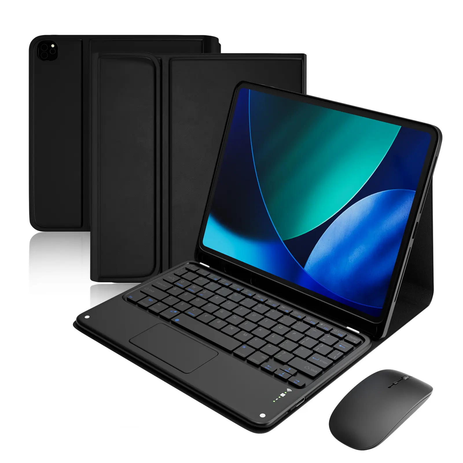 Wireless Keyboard and Mouse Combo with Detachable Folio Case, Compatible with iPad, Built-In Pencil Holder for Device Protection
