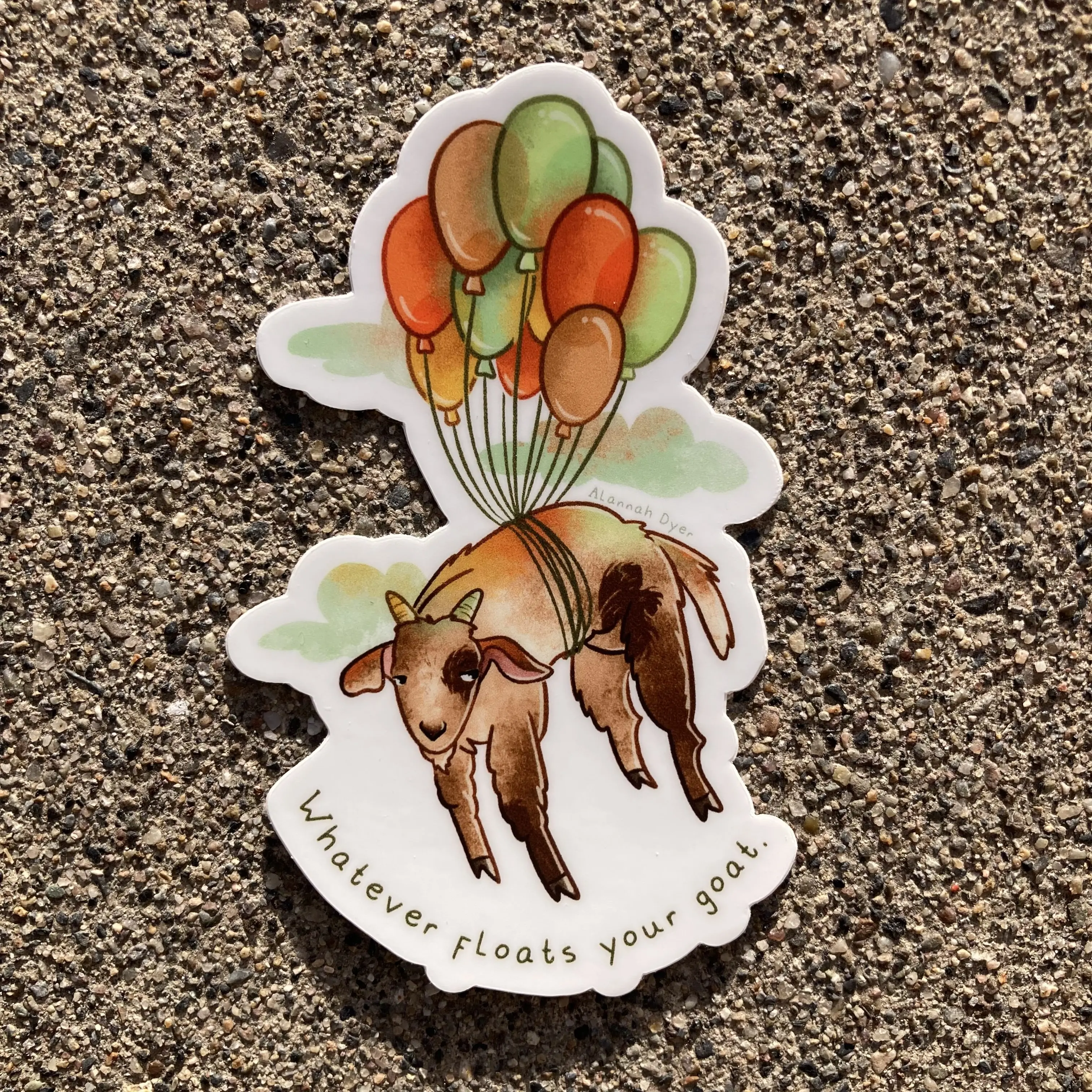 Floats Your Goat Sticker | Cute Funny Cartoon Animal Silly stickers | 3" Water Bottle | Laptop |  College | Teen | Kids| Goat| Balloon|