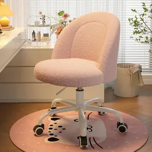 Raybee Vanity Chair with Wheels, Cute Desk Chair with Back, Armless Office Chair Height Adjustable, Soft Lumbar Support for Small Space, Bedroom, Gentle Pink Interior Design Furniture
