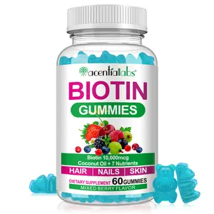 Biotin Gummies 10000mcg - High Potency Hair, Skin & Nails Support with Keratin, Vitamin C, D, E & B-Complex*, Pectin-Based, Vegan, Gluten-Free, Mixed Berry, 60 Gummies (30-Day Supply)