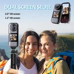 1080P sports camera with front and rear dual screens, front 2-inch high-definition display screen, rear 1.3-inch high-definition display screen, microphone supporting motion detection/time-lapse recording/timed photography/continuous photography with 32G