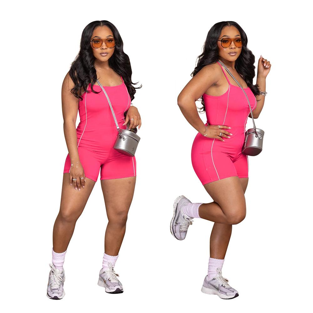 Solid Color Tight Strapless Jumpsuit Short Pants for Women