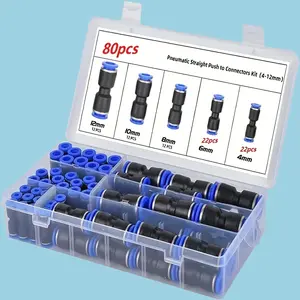 80pcs Quick Connect Air Hose Fittings Kit - 4/6/8/10/12mm OD Pneumatic Push-to-Connect Fittings for 5/32, 1/4, 5/16, 3/8, 1/2 Inch OD Tubes - Suitable for DIY And Industrial Use - Perfect Gift for Mechanics And Hobbyists