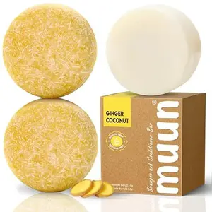 Muun Ginger Shampoo and Conditioner Bar Pack 3 - Hair Growth & Regrowth, Anti Hair Loss, Strengthen & Volumize, pH Balanced - Sulfate & Silicone Free For All Hair Type - Solid Soap for Travel