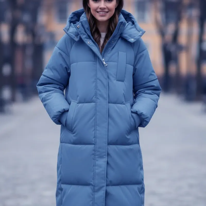 Women's Solid Button Front Pocket Zipper Drop Shoulder Midi Winter Coat, Casual Long Puffer Coat For Fall & Winter, Women's Clothing For Daily Wear