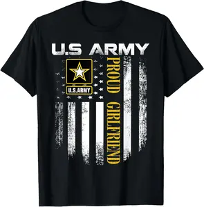 100%cotton Vintage U.S. Army Proud Girlfriend With American Flag Gift T-Shirt