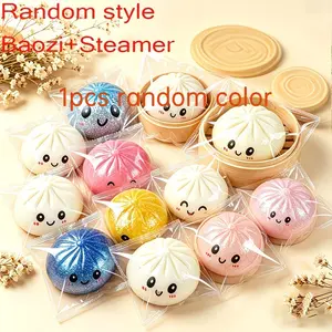 Colorful Gold Powder Baozi Squeeze Toy, Includes Steamer Storage, Educational Stress Relief Toy, Desk Decor, Kids Birthday Gift