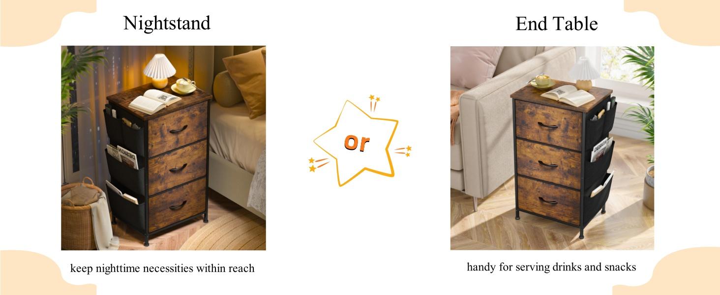 Raybee Furniture Nightstand with 3 Drawers, Night Stand for Bedroom, Bedside Table with Wooden Top, Sturdy Steel Frame End Table, Small Dresser for Bedroom, Living Room