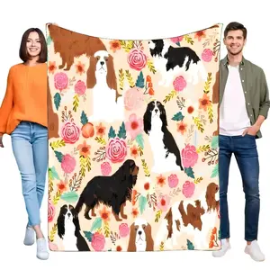 Cavalier King Charles Spaniel Dog Lover Blanket Polyester Blanket Cozy Soft Warm Lightweight Floral Print Throw Blanket Home Sofa Bed Decor Gift Pet Lovers Women Men Family Friends Indoor Outdoor Travel Camping Cozy Aesthetic Cute Dog Lovers Gift
