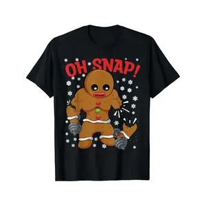 GGOR Christmas Gym Workout Men Gingerbread for Man Oh Snap T-Shirt Summer Comfortable Casual Short Sleeve T-Shirt, Playful Seasonal Print, Durable Print Quality, Seasonal Apparel